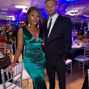 Source Unknown forest green satan Evening Dress